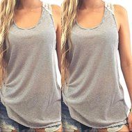 AIMTOPPY Women Summer Lace Vest Top Short Sleeve Blouse Casual Tank Tops T-Shirt (M, Gray) N7