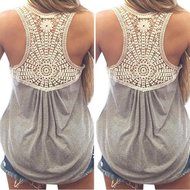 AIMTOPPY Women Summer Lace Vest Top Short Sleeve Blouse Casual Tank Tops T-Shirt (M, Gray) N8