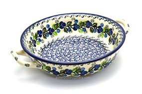 Polish Pottery Baker - Round with Handles - Medium - Blue Berries