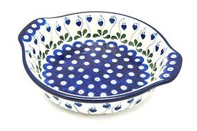 Polish Pottery Baker - Round with Grips - Medium - Bleeding Heart
