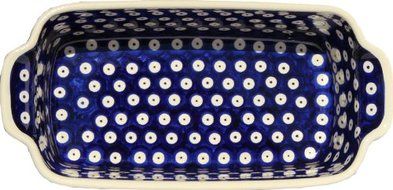 Polish Pottery Loaf Baker with Handles From Zaklady Ceramiczne Boleslawiec #1381-42, Deep: 2.75" Width: 5" Length... N2