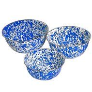 Enamelware 3 Piece Mixing Bowls with Stainless Steel Rim - Blue Marble