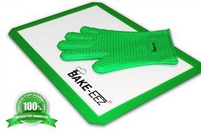 Silicone Baking Mat with Oven Mitt Set &ndash; Non Stick and Heat Resistant &ndash; Our Square Half Sheet 16 5/8 X 11&rdquo; Mat... N7
