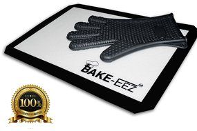 Silicone Baking Mat with Oven Mitt Set &ndash; Non Stick and Heat Resistant &ndash; Our Square Half Sheet 16 5/8 X 11&rdquo; Mat... N15