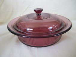 Corning Ware Visions Visionware Glass Cranberry Covered Casserole Baking Dish - 1 QT N2