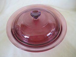 Corning Ware Visions Visionware Glass Cranberry Covered Casserole Baking Dish - 1 QT N3