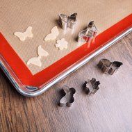 FortheChef's Butterfly Cookie Cutter Set with Half-Size Aluminum Sheet Pan and Silicone Baking Mat