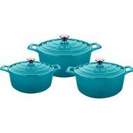 La Cuisine LC 2475 6 Piece Round Cast Iron Casserole Set with Enamel Finish, High Gloss Teal
