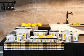 Muurla Leaves Series Enamel Casserole With Lid, 3-1/2-Quarts, White, Yellow, Black and Grey N2