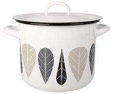 Muurla Leaves Series Enamel Casserole With Lid, 3-1/2-Quarts, White, Yellow, Black and Grey N3
