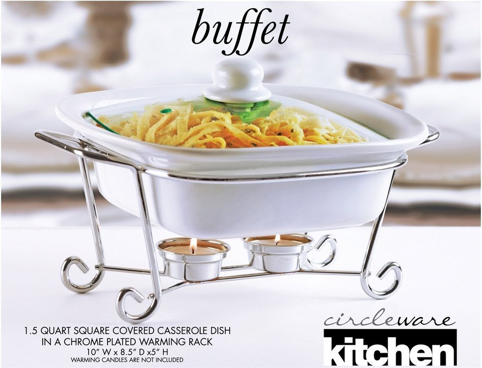 Circleware Ceramic Buffet, 1.5 Qt, Square Casserole N2