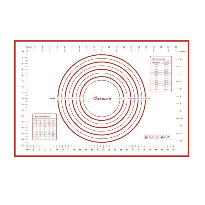 Daixers Silicone Baking Mats Large 23.62" x 15.74" ,Non Stick Non Skid Pastry-Mat with Measurements (Red)