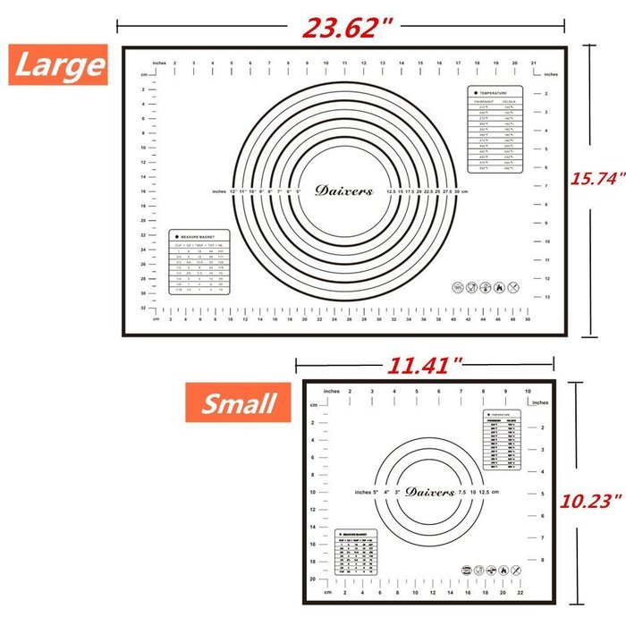Daixers Silicone Baking Mats Large 23.62" x 15.74" ,Non Stick Non Skid Pastry-Mat with Measurements (Red) N9