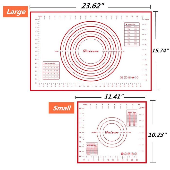 Daixers Silicone Baking Mats Large 23.62" x 15.74" ,Non Stick Non Skid Pastry-Mat with Measurements (Red) N11