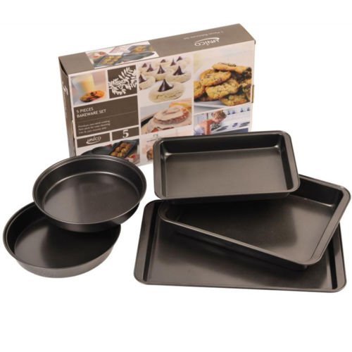 5 pc Nonstick Bakeware Set Cooking Pans Cookie Sheet Round Cake Bake ...