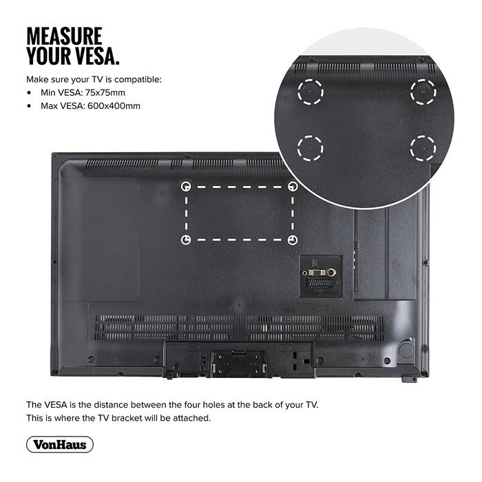 VonHaus TV Bracket Wall Mount with Tilt- for 32-65 inch LCD LED Plasma Flat Panels &ndash; Flat to Wall - Heavy Gauge... N3