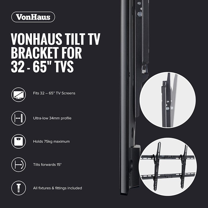 VonHaus TV Bracket Wall Mount with Tilt- for 32-65 inch LCD LED Plasma Flat Panels &ndash; Flat to Wall - Heavy Gauge... N7