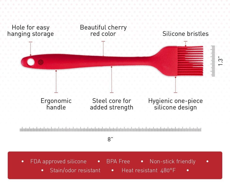 StarPack Premium Silicone Basting Brush with Hygienic Solid Coating, Bonus 101 Cooking Tips (Cherry Red) N2