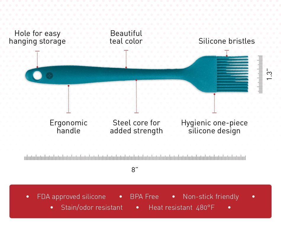 StarPack Premium Silicone Basting Brush with Hygienic Solid Coating, Bonus 101 Cooking Tips (Cherry Red) N6