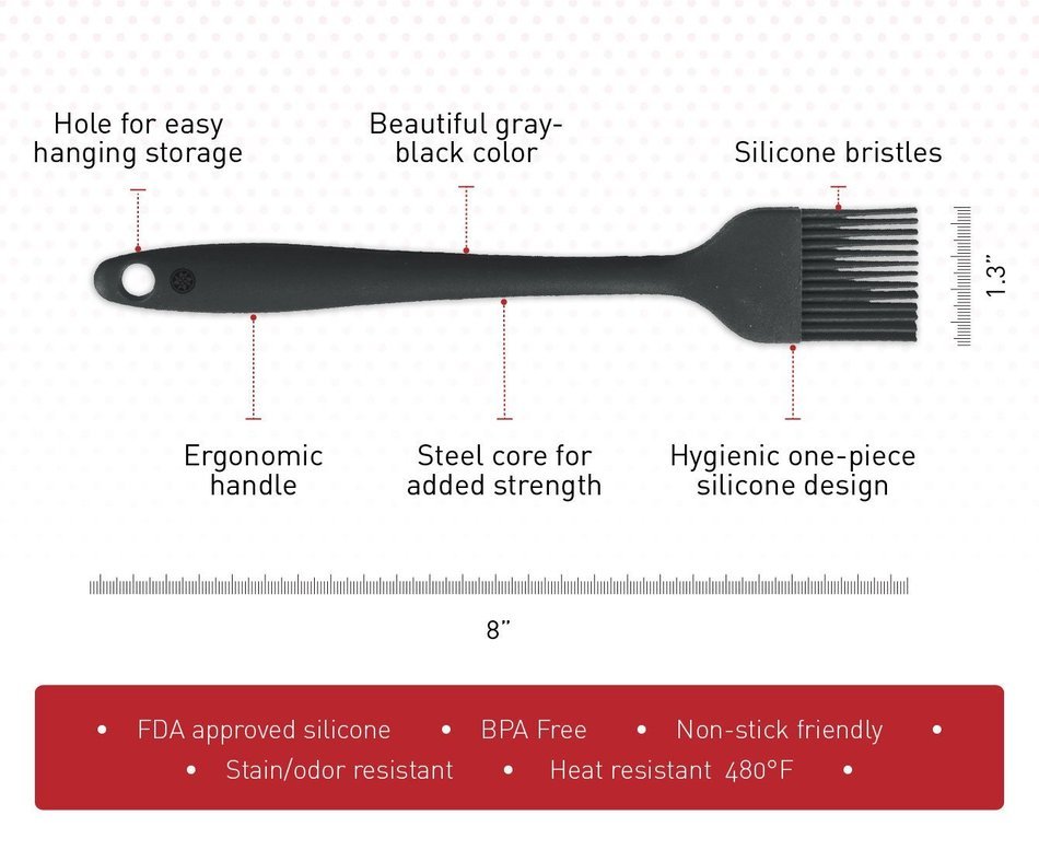 StarPack Premium Silicone Basting Brush with Hygienic Solid Coating, Bonus 101 Cooking Tips (Cherry Red) N11