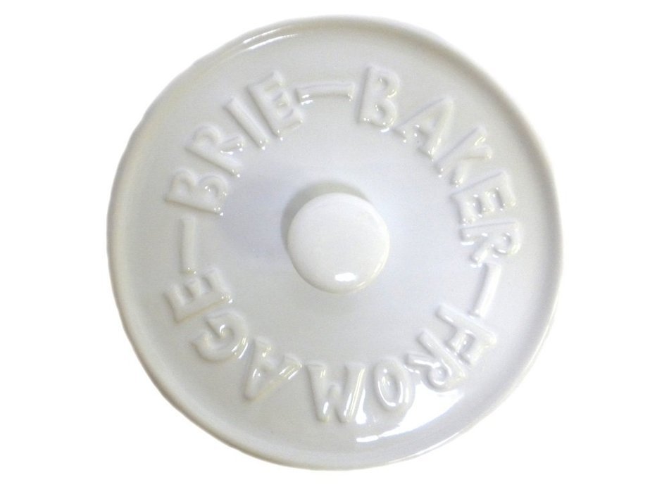 7" Round Stoneware Brie Baker with Wood Spreader (White) N3