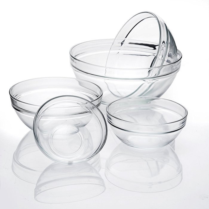 Set of 5 Different Glass Multi-purpose Mini Mixing / Prep Bowls - Gift-boxed by Happy Home N2