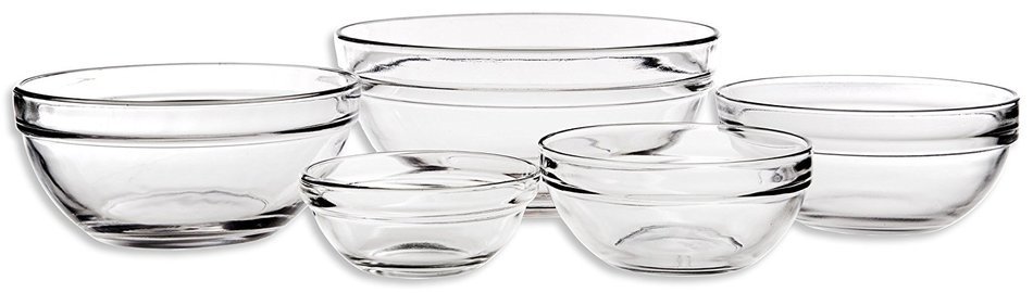 Set of 5 Different Glass Multi-purpose Mini Mixing / Prep Bowls - Gift-boxed by Happy Home N3