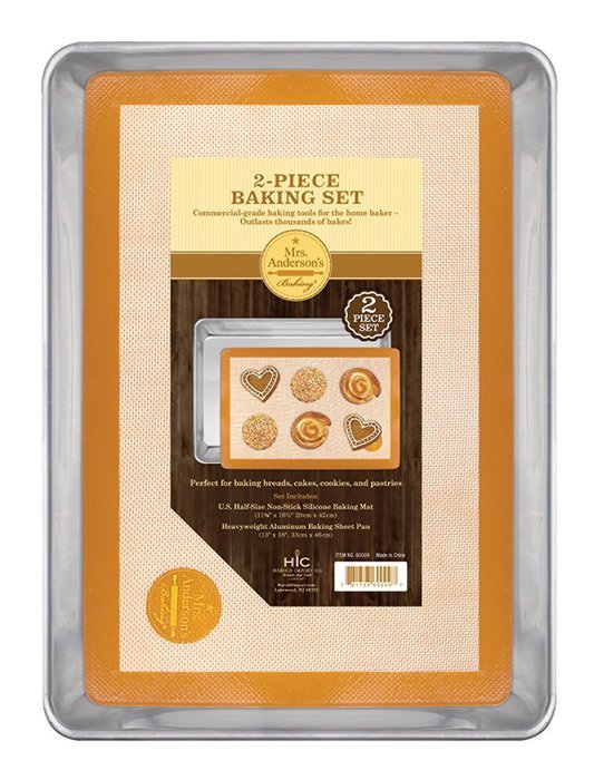 Mrs. Anderson&rsquo;s Baking Non-Stick Silicone Half-Size Baking Mat and Cookie Pan Baking Sheet Set, 12-Inch x 18-Inch N2