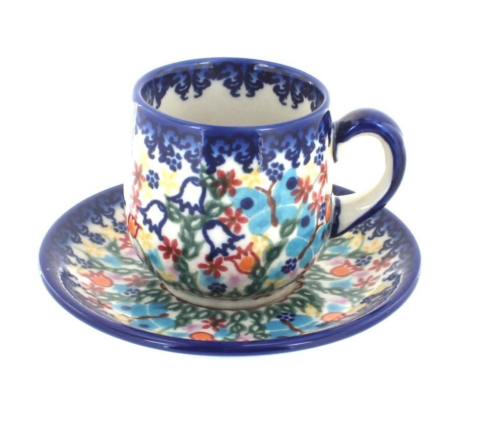 Polish Pottery Garden of Eden Espresso Cup & Saucer