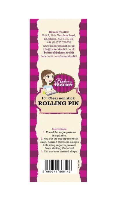 Bakers Toolkit 1Piece 10Inch Length Acrylic Clear Super Non Stick Pin, Clear
