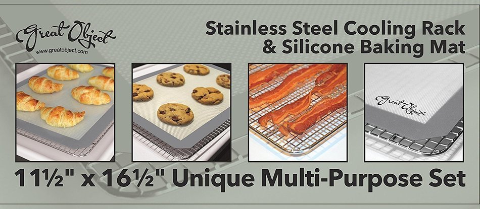 Premium Stainless Steel Cooling Rack & Silicone Baking Mat Cookware Set - Fits Standard Half Sheet Pan - Perfect... N8