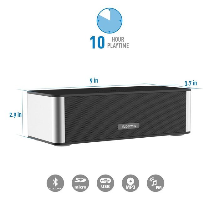 Portable Bluetooth Speaker, Superway Hi-Fi Premium Sound Quality Wireless Music Speaker 10W with Enhanced Bass... N2
