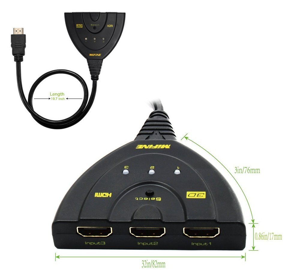 Hdmi Switch Box, Mifine Auto Switch 3 in 1 out Flexible 3 Port Switcher V1.4, Support 4kx2k Ultra HD, 3D, Full... N11