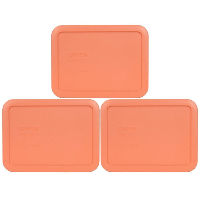 Pyrex 7210-PC 3 Cup Rectangle Storage Lid Cover for 3 Cup Dish (2, Light Orange) N5