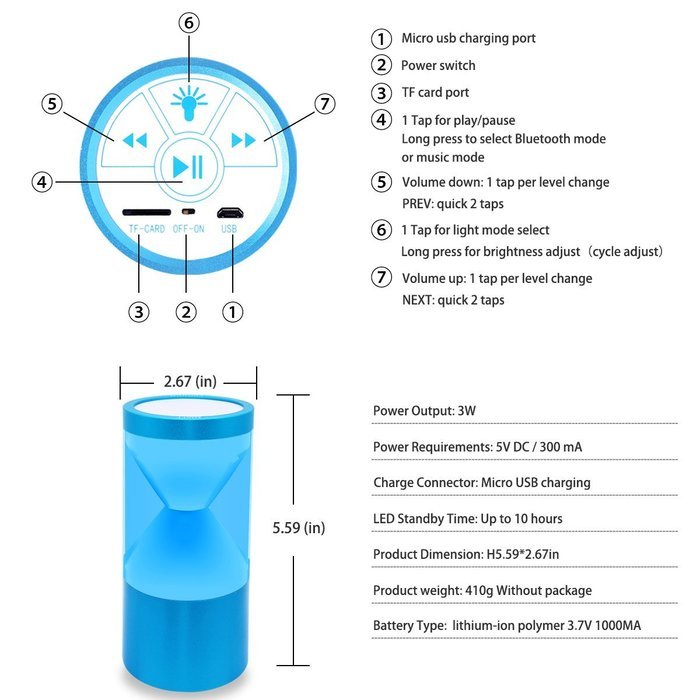 Zdatt Hourglass Color Changing Portable Wireless Bluetooth Speakers with LED Flashing Light Show, Aluminum Alloy... N4