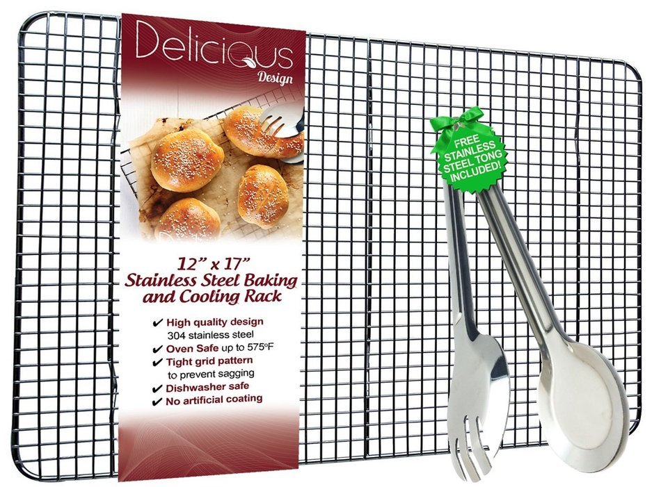 Baking Rack - Cooling Rack with FREE Tong Bundle, Stainless Steel , Non Stick, Dish Washer Safe, Rust Free, Oven... N6