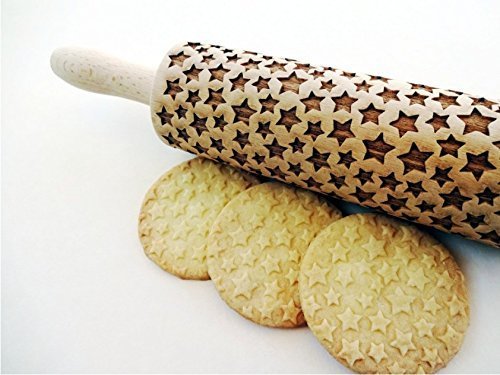STARS Embossing Rolling Pin. Laser engraved rolling pin. Stars pattern rolling pin