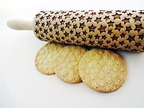 STARS Embossing Rolling Pin. Laser engraved rolling pin. Stars pattern rolling pin N5