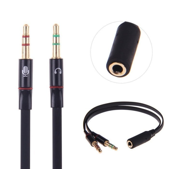 Maeline 3.5mm Female to 2 Male Gold Plated Headphone Mic Audio Y Splitter Flat Cable N5
