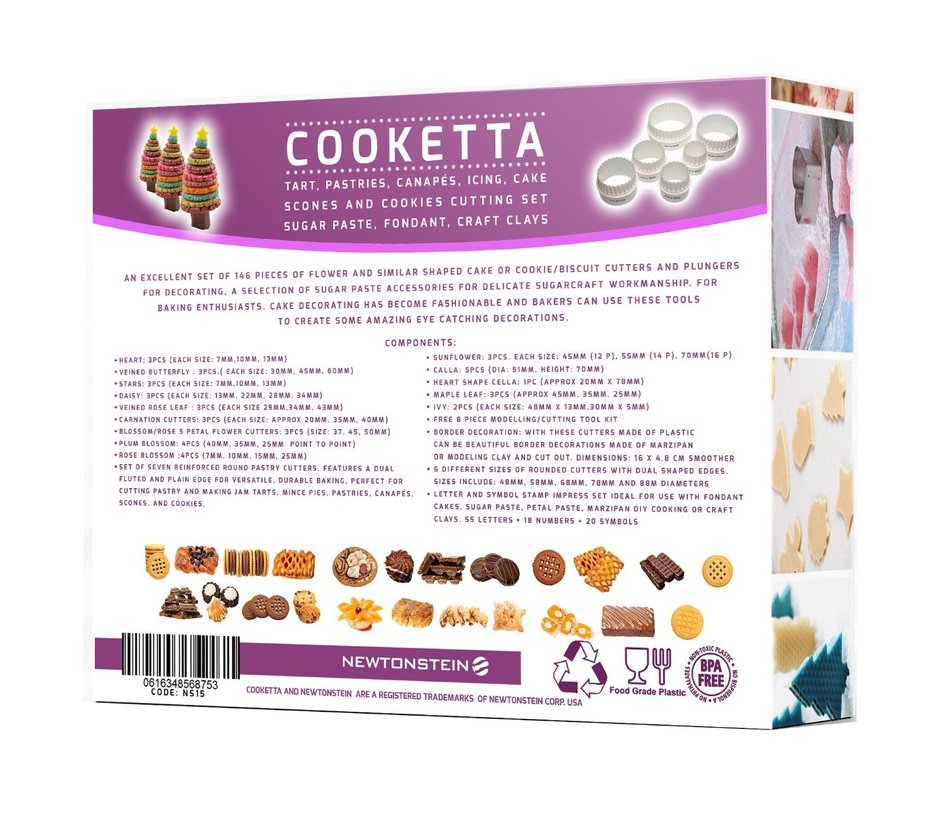 Cooketta - 157 pcs Tart, Pastries, Canap&eacute;s, Icing, Cake, Clay, Fondant, Sugarpaste, Scones, and Cookies Cutter... N2