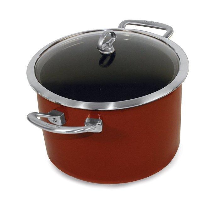 Chantal Copper Fusion 6-Quart Casserole with Glass Lid, Chili Red