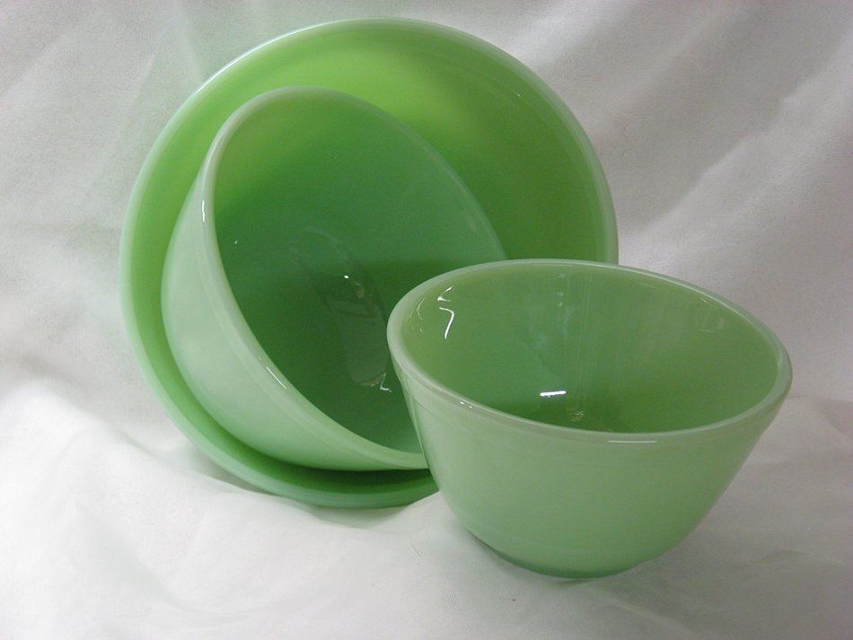 3 Pieces Glass Mixing Bowl Set - Jade (Green) Color - 20 oz, 40 oz, 65 oz N2