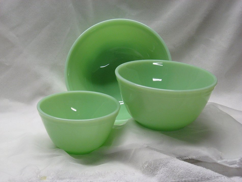 3 Pieces Glass Mixing Bowl Set - Jade (Green) Color - 20 oz, 40 oz, 65 oz N3