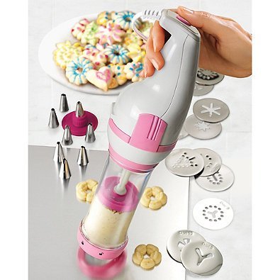 Nostalgia Electrics Electric Cookie Press/Cake Decorator in White/Pink N2