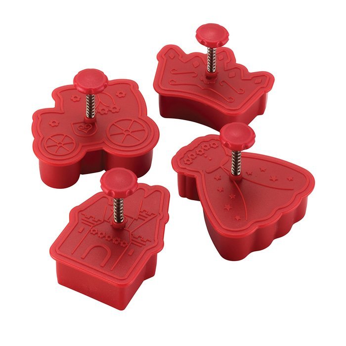 Cake Boss Decorating Tools 4-Piece Princess Fondant Press Set, Red