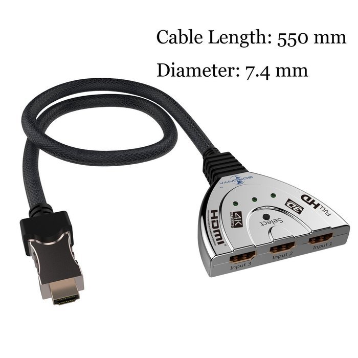 Goronya 3 Port HDMI Switch 3x1 Auto Switch with 1.4 Version Supports Full HD 4K 1080P 3D Player N4