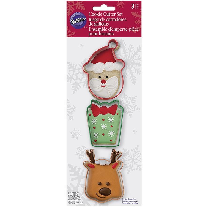 Wilton 3 Piece Holiday Metal Cookie Cutter Set (Santa, Present & Reindeer)
