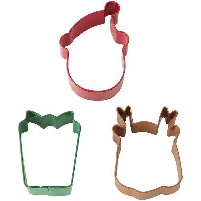 Wilton 3 Piece Holiday Metal Cookie Cutter Set (Santa, Present & Reindeer) N2