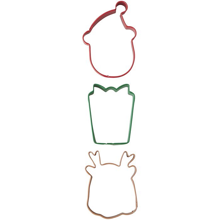 Wilton 3 Piece Holiday Metal Cookie Cutter Set (Santa, Present & Reindeer) N3