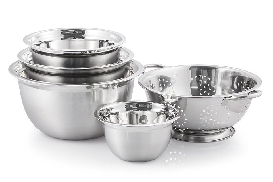 McSunley 719 Medium Brushed Stainless Steel Prep N Cook Euro Style Mixing Bowl, 5 quart, Metallic N7